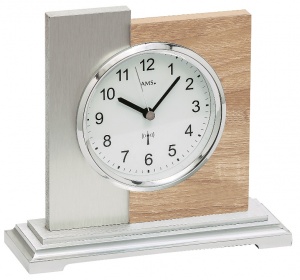 Luksusowy stołowy zegar 5151 AMS z dekoracją z drewna Sonoma, sterowany sygnałem radiowym 17cm